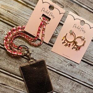 NWT Packed Party School Academic Twist Hoops & Pink & Gold Lanyard Set